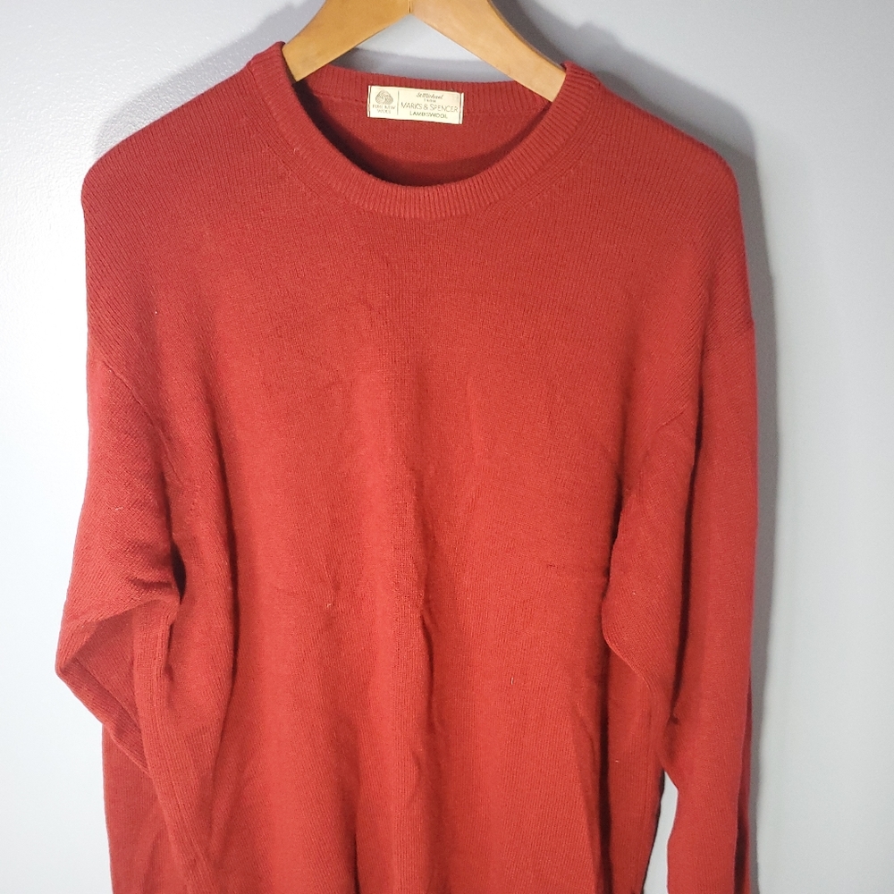 marks and spencer 100% Lambwool Red Shirt Men Size L U.K Made